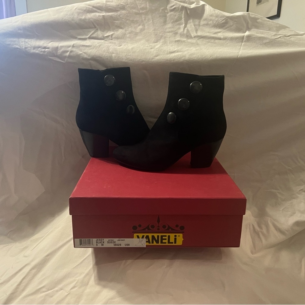 Vaneli Black Suede Ankle Boots with Heels - NWOT